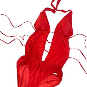 Vibrant Red Halter One-Piece Swimsuit